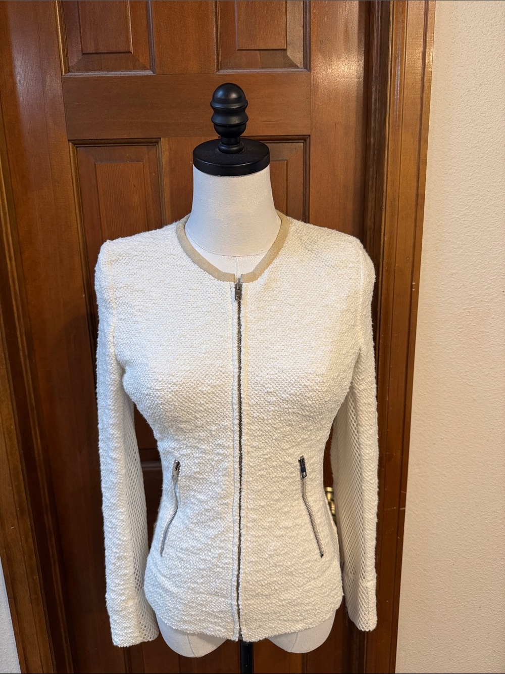 IRO Amiya Women’s White Zip-Front Textured Jacket Size 36